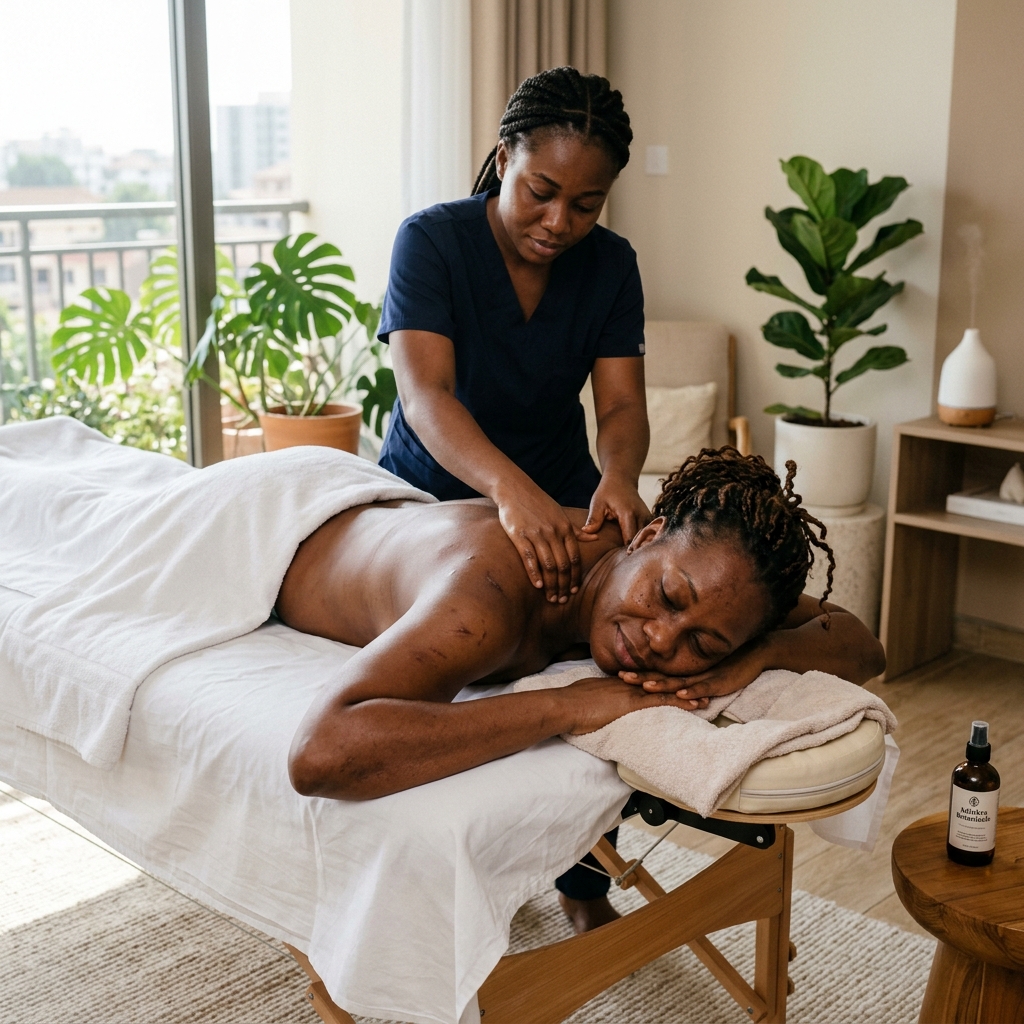 African masseuse giving a soothing massage to a client